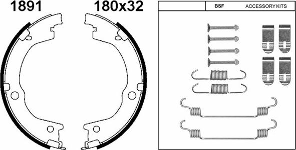 BSF 01891K - Комплект тормозов, ручник, парковка autospares.lv