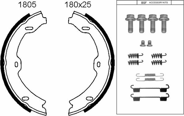 BSF 01805K - Комплект тормозов, ручник, парковка autospares.lv