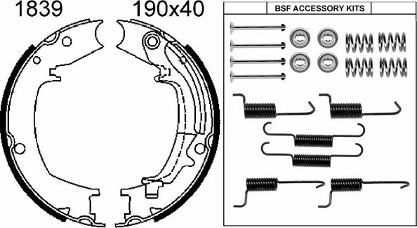 BSF 01839K - Комплект тормозов, ручник, парковка autospares.lv