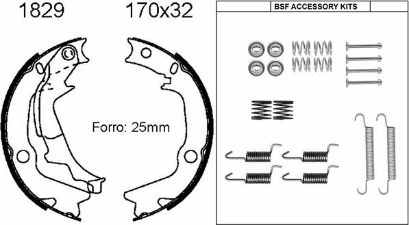 BSF 01829K - Комплект тормозов, ручник, парковка autospares.lv