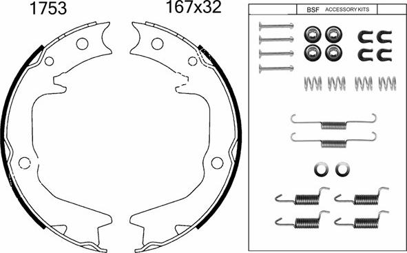 BSF 01753K - Комплект тормозов, ручник, парковка autospares.lv