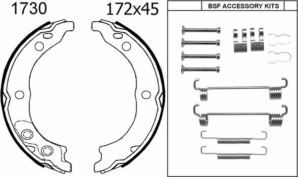 BSF 01730K - Комплект тормозов, ручник, парковка autospares.lv