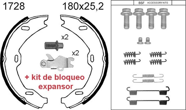 BSF 01728KC - Комплект тормозов, ручник, парковка autospares.lv