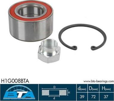 BTA H1G008BTA - Подшипник ступицы колеса, комплект autospares.lv