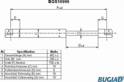 Bugiad BGS10996 - Газовая пружина, упор autospares.lv