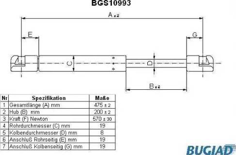 Bugiad BGS10993 - Газовая пружина, упор autospares.lv