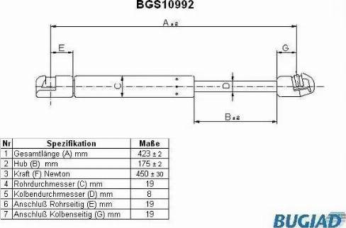 Bugiad BGS10992 - Газовая пружина, упор autospares.lv