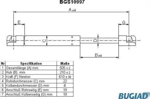 Bugiad BGS10997 - Газовая пружина, упор autospares.lv