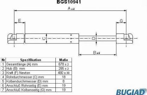 Bugiad BGS10941 - Газовая пружина, упор autospares.lv