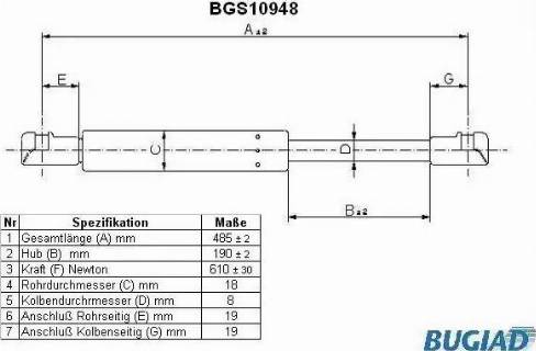 Bugiad BGS10948 - Газовая пружина, упор autospares.lv