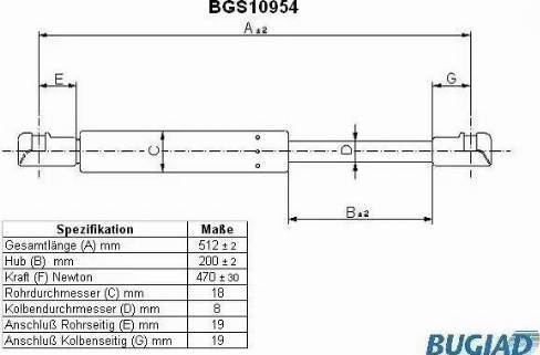 Bugiad BGS10954 - Газовая пружина, упор autospares.lv