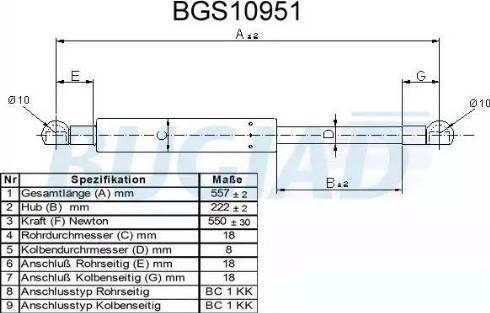 Bugiad BGS10951 - Газовая пружина, упор autospares.lv