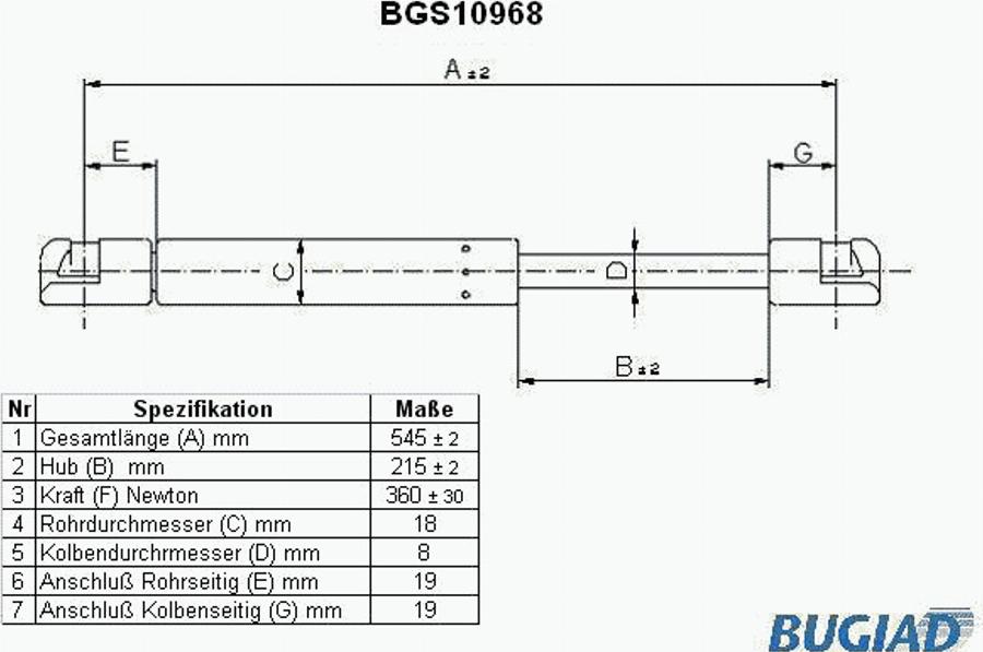 Bugiad BGS10968 - Газовая пружина, упор autospares.lv