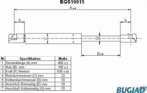 Bugiad BGS10915 - Газовая пружина, упор autospares.lv