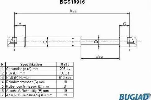 Bugiad BGS10916 - Газовая пружина, упор autospares.lv