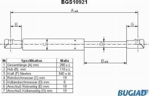 Bugiad BGS10921 - Газовая пружина, капот autospares.lv