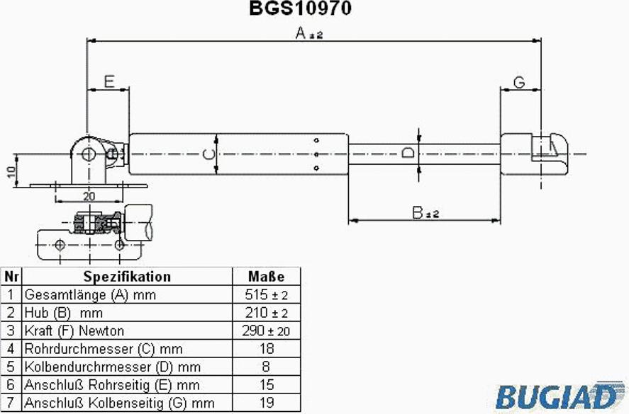 Bugiad BGS10970 - Газовая пружина, капот autospares.lv