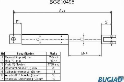 Bugiad BGS10495 - Газовая пружина, упор autospares.lv