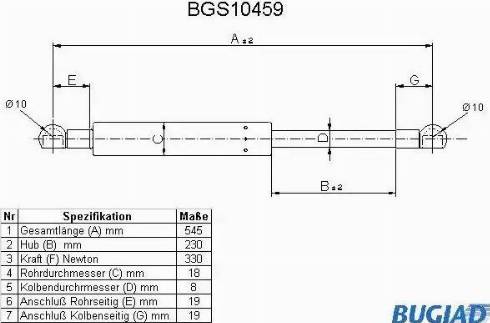 Bugiad BGS10459 - Газовая пружина, упор autospares.lv