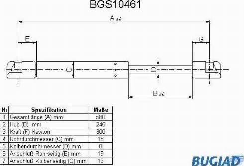 Bugiad BGS10461 - Газовая пружина, упор autospares.lv