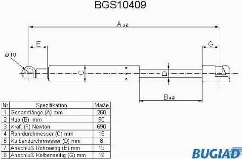 Bugiad BGS10409 - Газовая пружина, упор autospares.lv