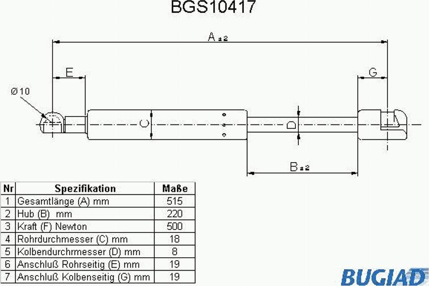 Bugiad BGS10417 - Газовая пружина, упор autospares.lv