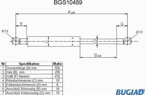 Bugiad BGS10489 - Газовая пружина, упор autospares.lv