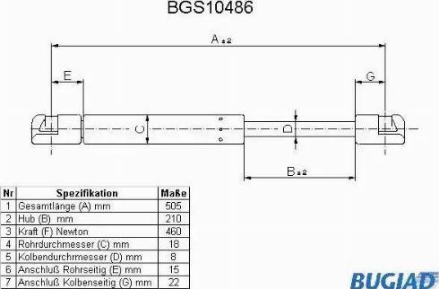 Bugiad BGS10486 - Газовая пружина, упор autospares.lv