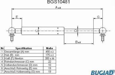 Bugiad BGS10481 - Газовая пружина, капот autospares.lv