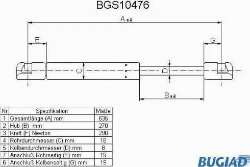 Bugiad BGS10476 - Газовая пружина, упор autospares.lv