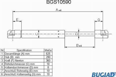 Bugiad BGS10590 - Газовая пружина, упор autospares.lv