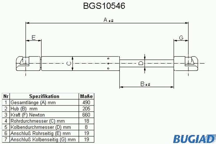 Bugiad BGS10546 - Газовая пружина, капот autospares.lv