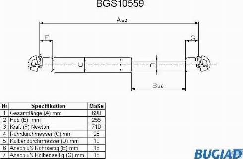 Bugiad BGS10559 - Газовая пружина, упор autospares.lv