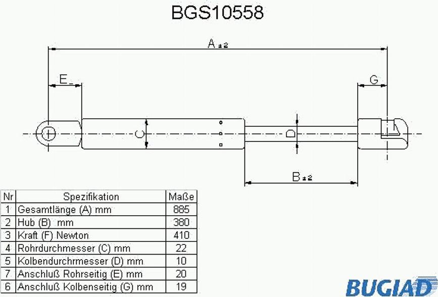 Bugiad BGS10558 - Газовая пружина, капот autospares.lv