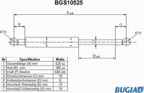 Bugiad BGS10525 - Газовая пружина, упор autospares.lv