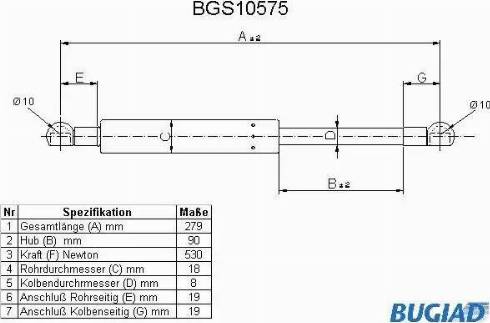 Bugiad BGS10575 - Газовая пружина, упор autospares.lv