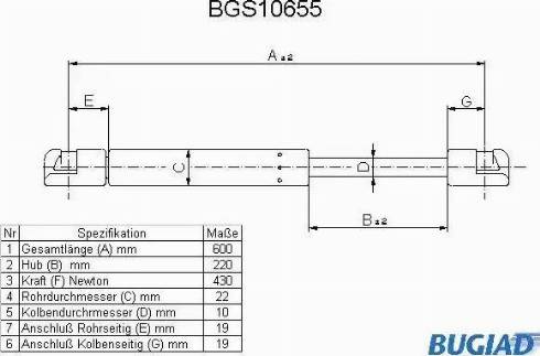 Bugiad BGS10655 - Газовая пружина, упор autospares.lv