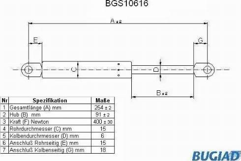 Bugiad BGS10616 - Газовая пружина, капот autospares.lv