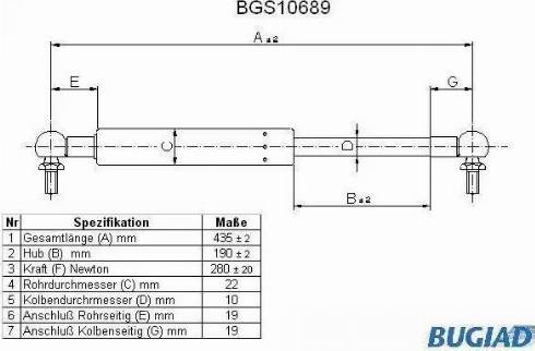 Bugiad BGS10689 - Газовая пружина, упор autospares.lv