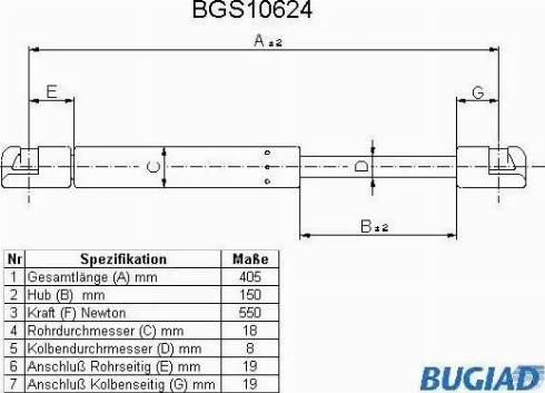 Bugiad BGS10624 - Газовая пружина, упор autospares.lv