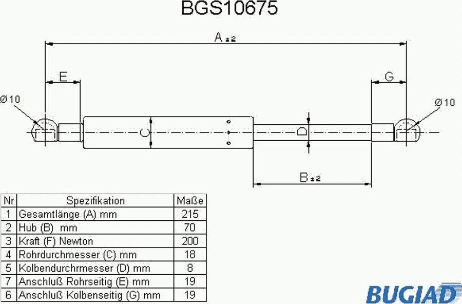 Bugiad BGS10675 - Газовая пружина, капот autospares.lv