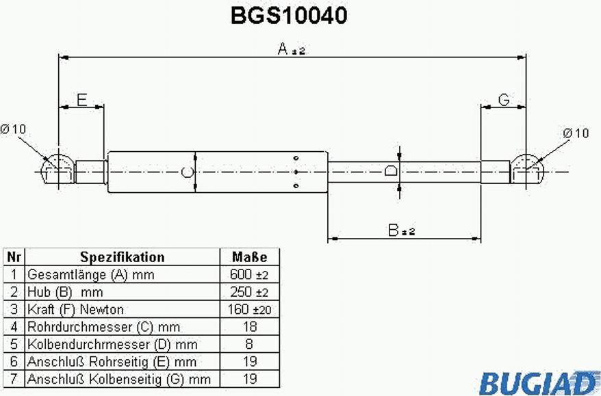 Bugiad BGS10040 - Газовая пружина, упор autospares.lv