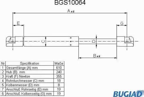 Bugiad BGS10064 - Газовая пружина, упор autospares.lv