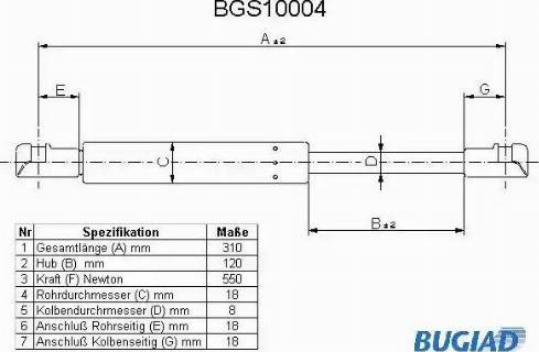 Bugiad BGS10004 - Газовая пружина, упор autospares.lv