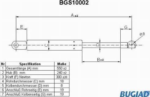 Bugiad BGS10002 - Газовая пружина, упор autospares.lv