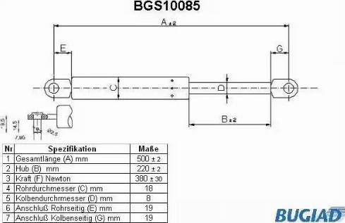 Bugiad BGS10085 - Газовая пружина, упор autospares.lv