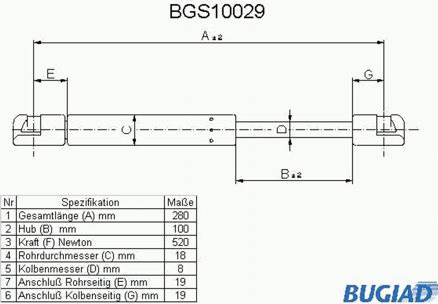 Bugiad BGS10029 - Газовая пружина, упор autospares.lv