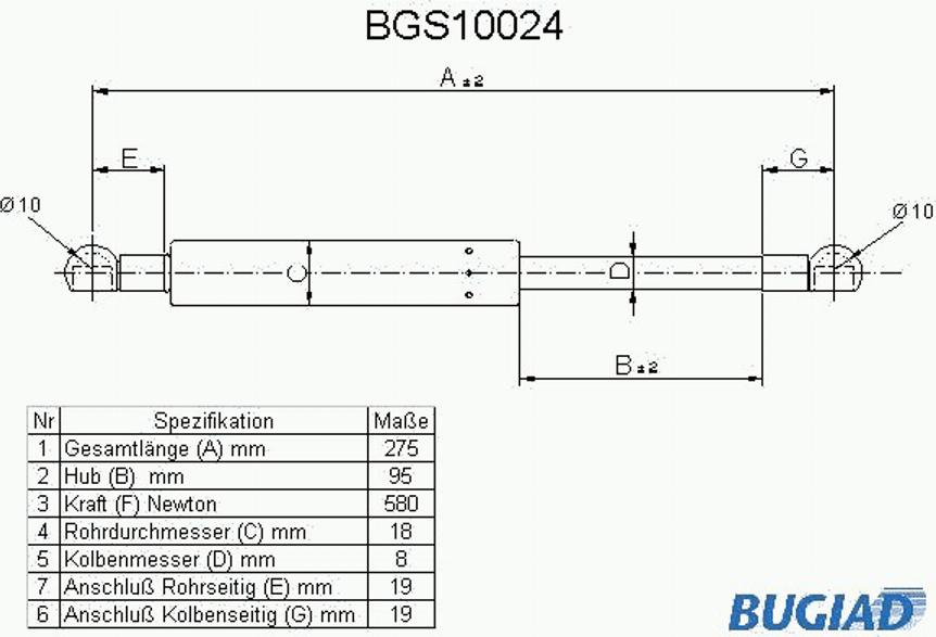 Bugiad BGS10024 - Газовая пружина, упор autospares.lv