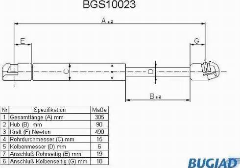 Bugiad BGS10023 - Газовая пружина, упор autospares.lv