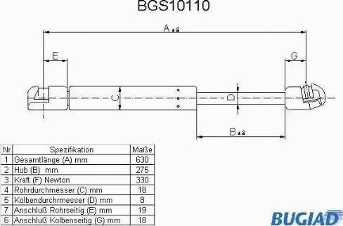 Bugiad BGS10110 - Газовая пружина, упор autospares.lv